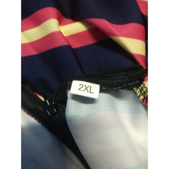 Navy/pink striped Dress with boat neck, size 2X, stretches, comfy and elegant - Picture 7 of 7